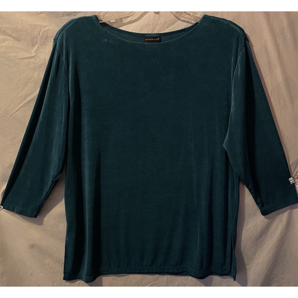 CITIKNITS Slinky Knit Teal Blue Travelers Pull-over Style Top Women's Size XL